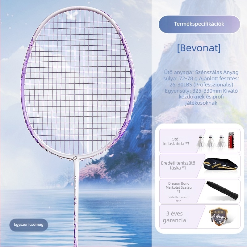 Badminton ütő készlet szénszálas kerettel és nylon húrokkal, felnőtteknek, egyes és páros játék, közepes merevség