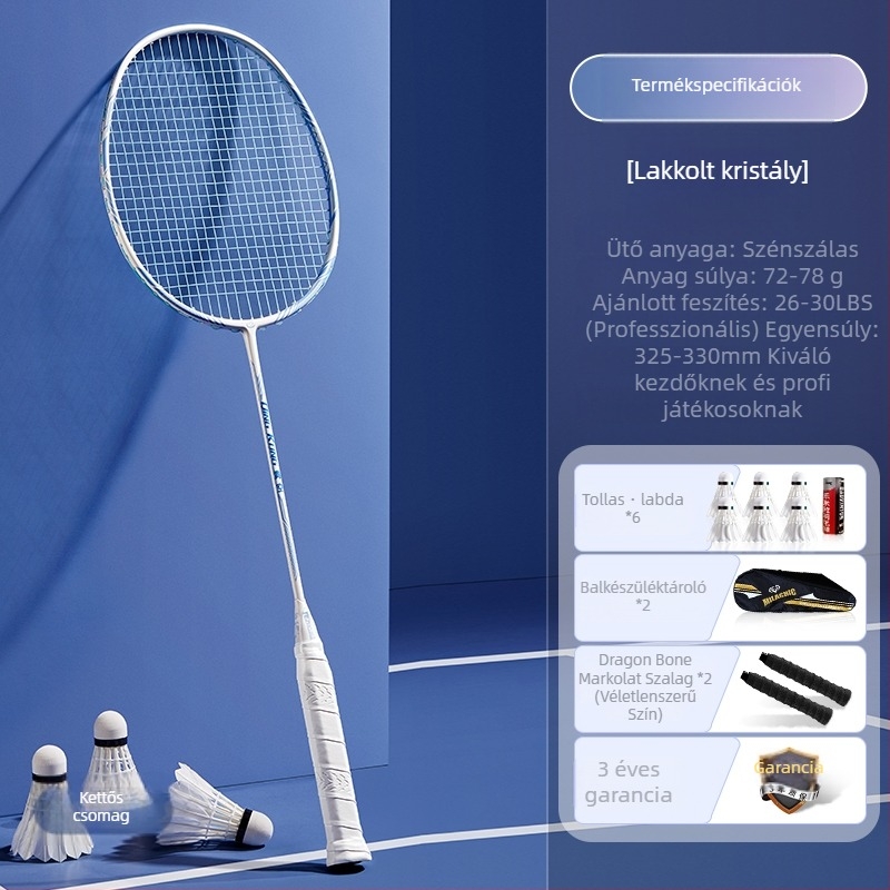 Badminton ütő készlet szénszálas kerettel és nylon húrokkal, felnőtteknek, egyes és páros játék, közepes merevség