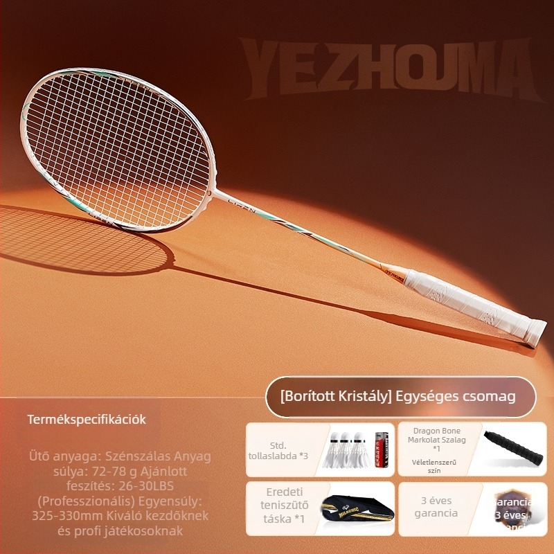 Badminton ütő készlet szénszálas kerettel és nylon húrokkal, felnőtteknek, egyes és páros játék, közepes merevség