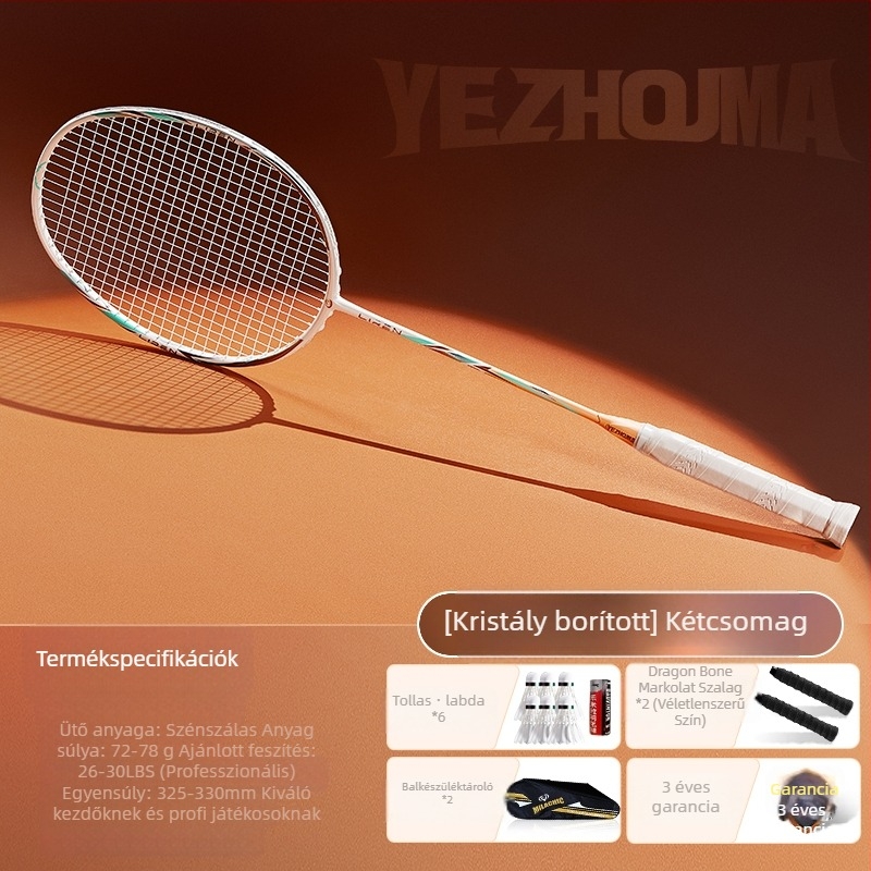 Badminton ütő készlet szénszálas kerettel és nylon húrokkal, felnőtteknek, egyes és páros játék, közepes merevség