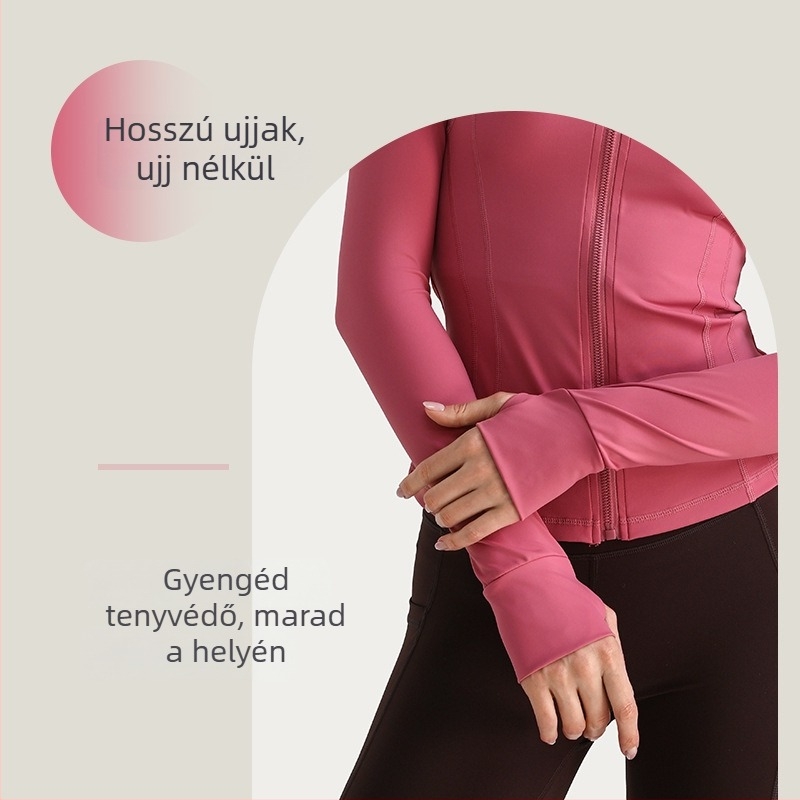 Női jóga dzseki, hosszú ujjú, laza szabás, anyag nylon/spandex 80/20, nedvesség-elvezető