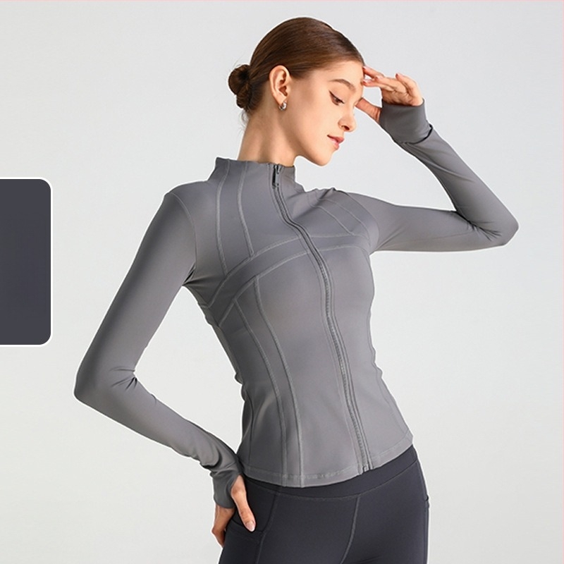 Női jóga dzseki, hosszú ujjú, laza szabás, anyag nylon/spandex 80/20, nedvesség-elvezető