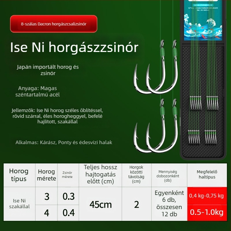 Előre kötött PE-sor kettős horgokkal, arany hüvely, Ise-Ni horogokkal, készlet
