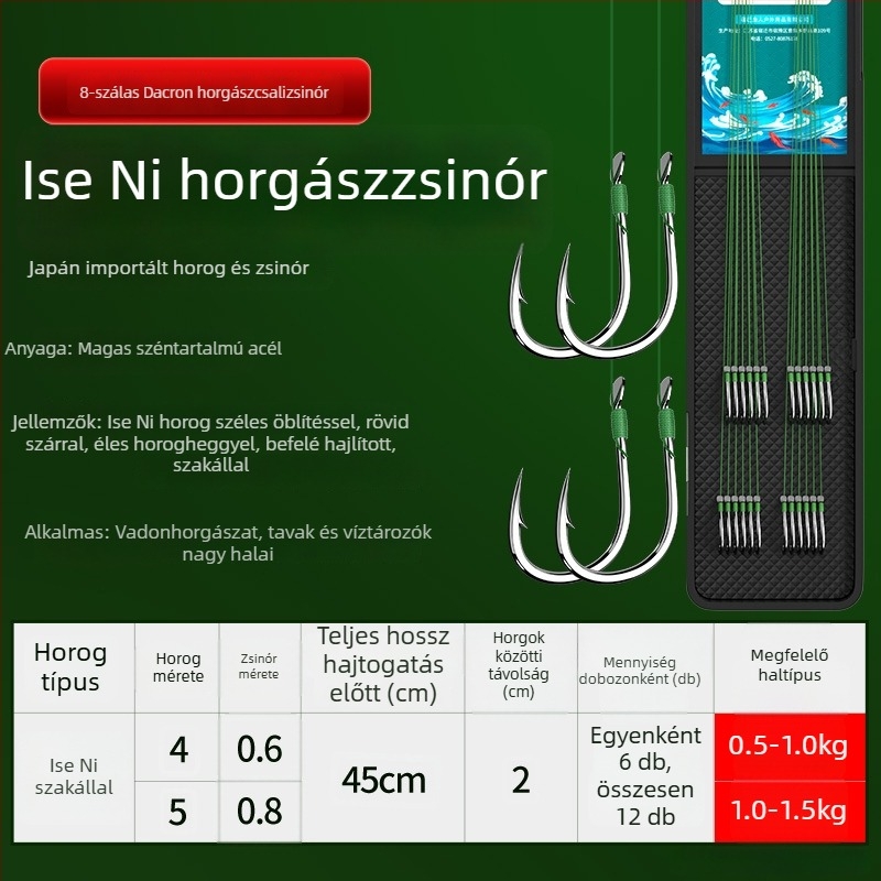 Előre kötött PE-sor kettős horgokkal, arany hüvely, Ise-Ni horogokkal, készlet