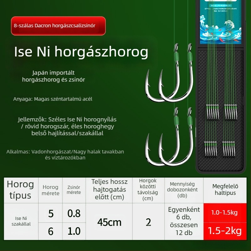 Előre kötött PE-sor kettős horgokkal, arany hüvely, Ise-Ni horogokkal, készlet