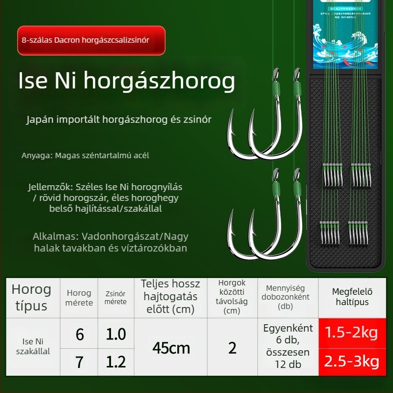 Előre kötött PE-sor kettős horgokkal, arany hüvely, Ise-Ni horogokkal, készlet