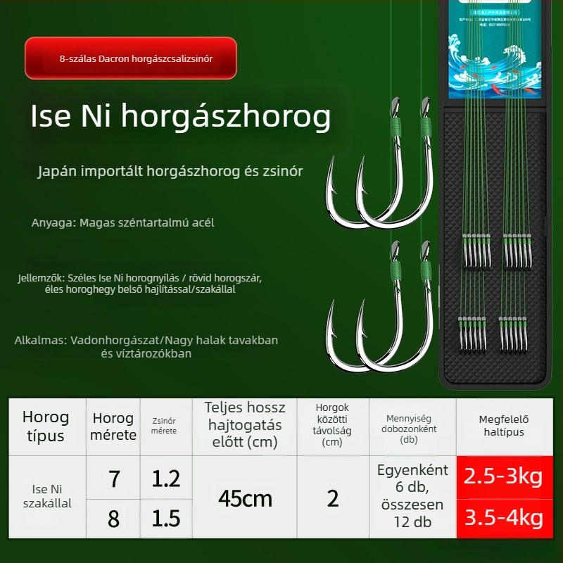 Előre kötött PE-sor kettős horgokkal, arany hüvely, Ise-Ni horogokkal, készlet