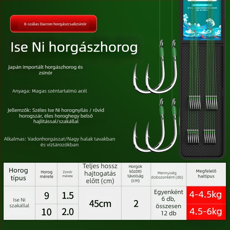 Előre kötött PE-sor kettős horgokkal, arany hüvely, Ise-Ni horogokkal, készlet