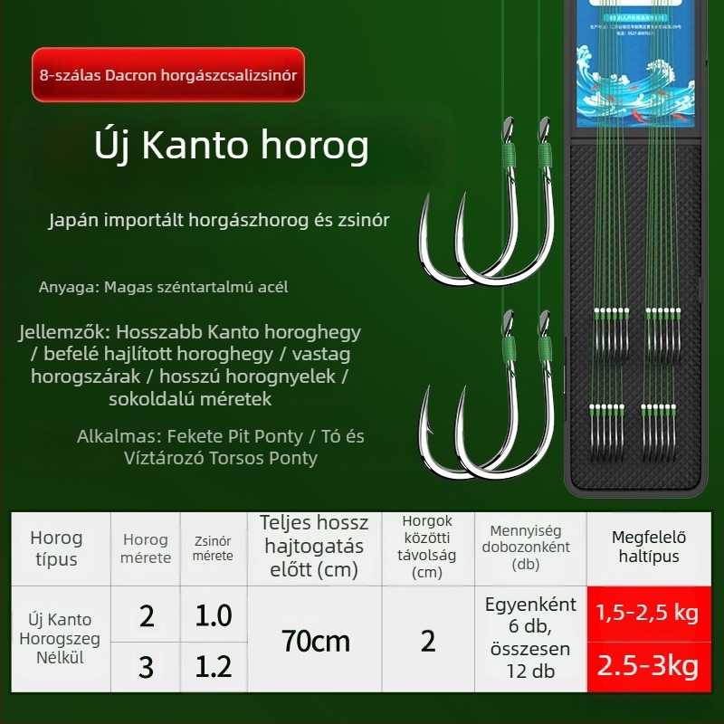 Előre kötött PE-sor kettős horgokkal, arany hüvely, Ise-Ni horogokkal, készlet
