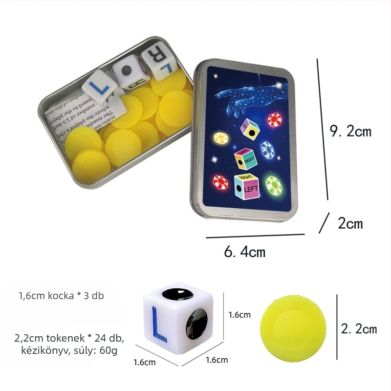 Left Center Right LRC Dice Set – akril kockák, lekerekített sarkok, testreszabható doboz, kártyajáték és társasjátékhoz