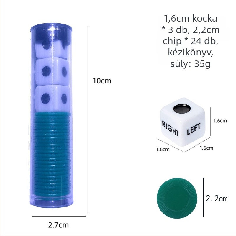 Left Center Right LRC Dice Set – akril kockák, lekerekített sarkok, testreszabható doboz, kártyajáték és társasjátékhoz