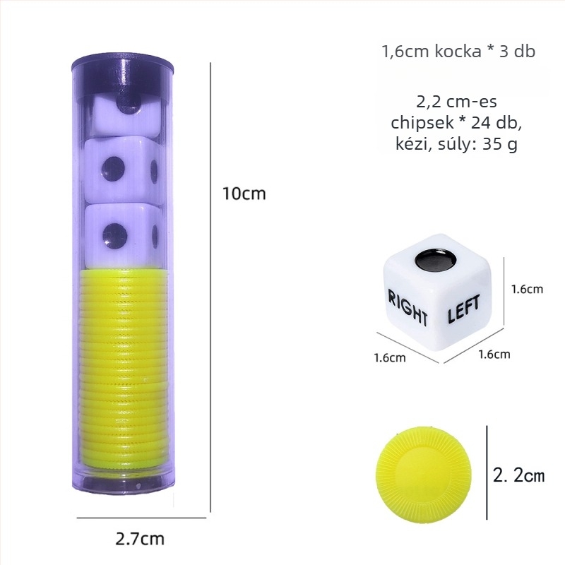 Left Center Right LRC Dice Set – akril kockák, lekerekített sarkok, testreszabható doboz, kártyajáték és társasjátékhoz