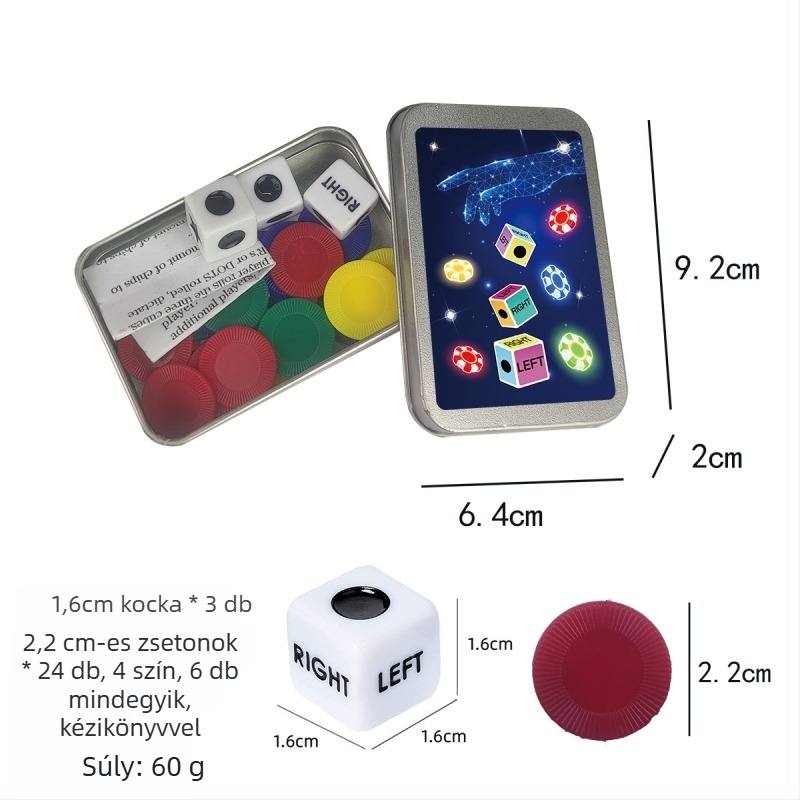 Left Center Right LRC Dice Set – akril kockák, lekerekített sarkok, testreszabható doboz, kártyajáték és társasjátékhoz