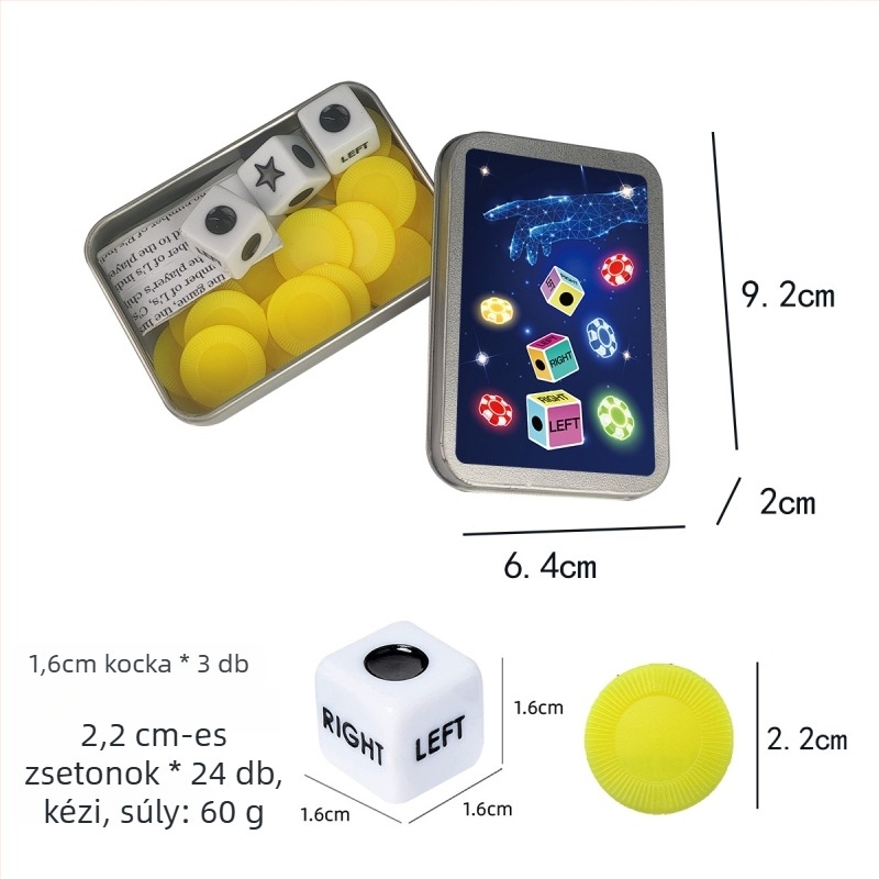 Left Center Right LRC Dice Set – akril kockák, lekerekített sarkok, testreszabható doboz, kártyajáték és társasjátékhoz