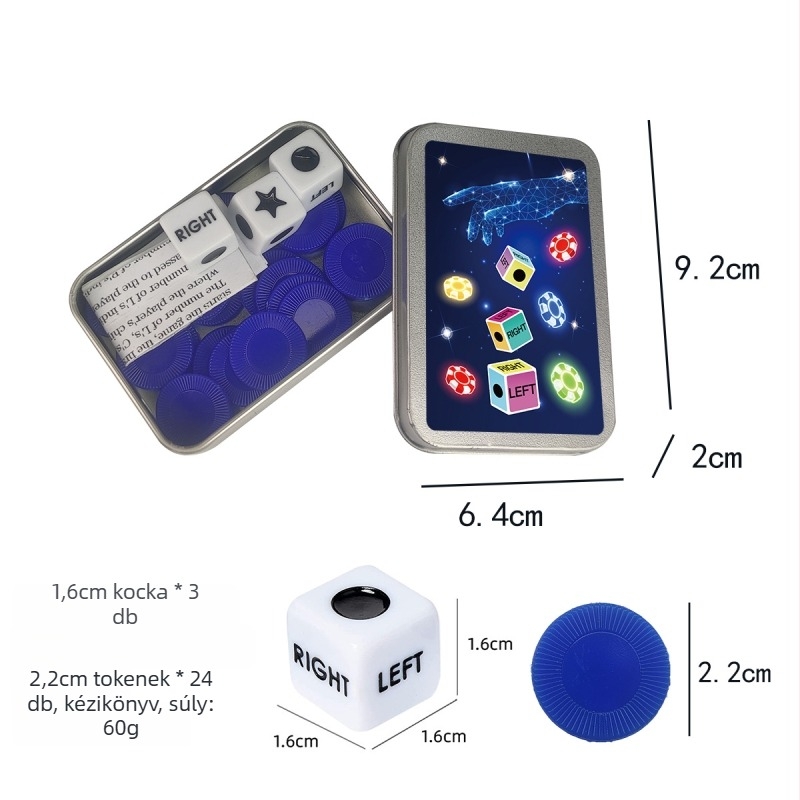 Left Center Right LRC Dice Set – akril kockák, lekerekített sarkok, testreszabható doboz, kártyajáték és társasjátékhoz