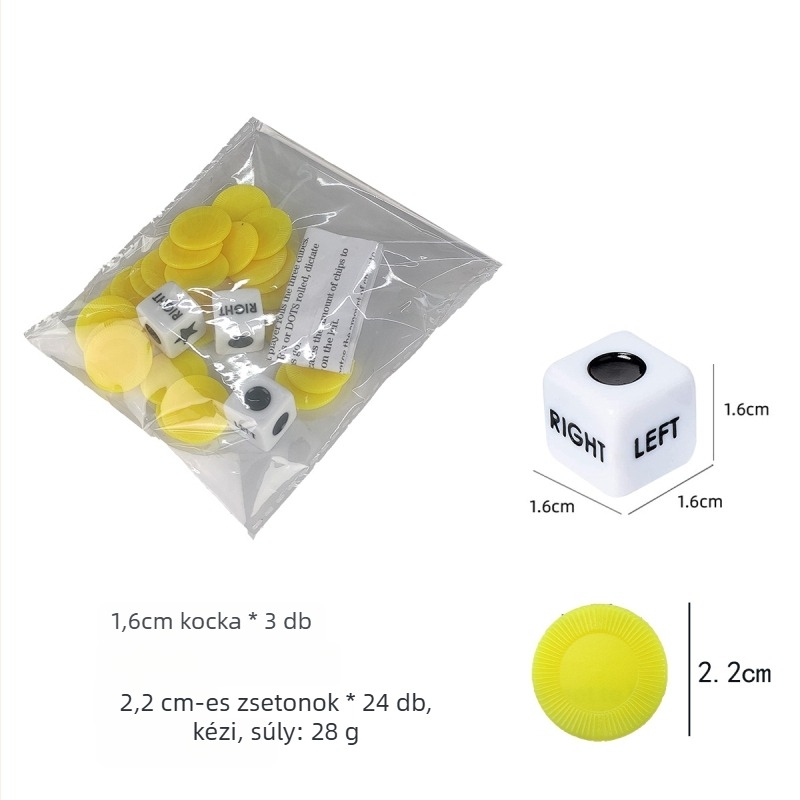 Left Center Right LRC Dice Set – akril kockák, lekerekített sarkok, testreszabható doboz, kártyajáték és társasjátékhoz