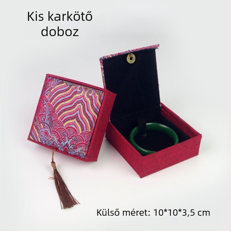 Ékszerdoboz réz pénz motívummal len textúrájú felülettel, papír/karton szerkezet, karton csomagolás
