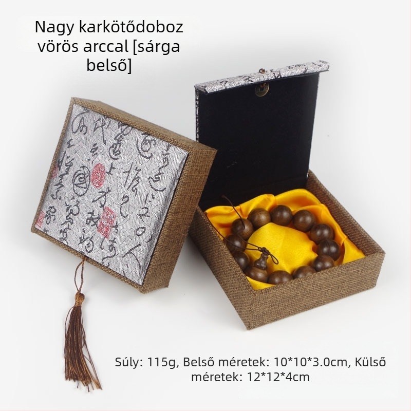 Ékszerdoboz réz pénz motívummal len textúrájú felülettel, papír/karton szerkezet, karton csomagolás