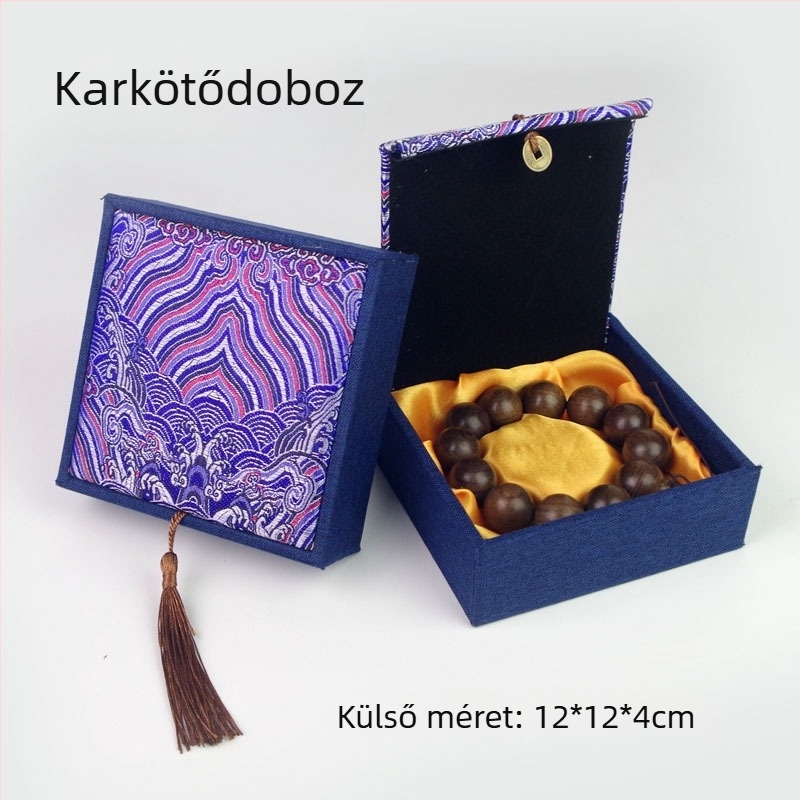 Ékszerdoboz réz pénz motívummal len textúrájú felülettel, papír/karton szerkezet, karton csomagolás