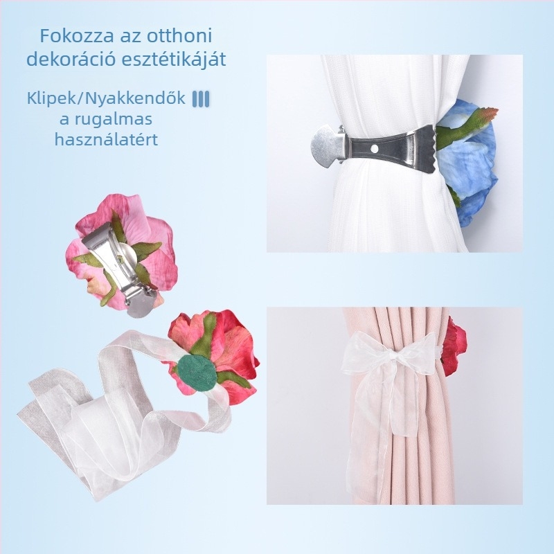 Függönyzsinór rózsás művirággal – elegáns virágos kiegészítő