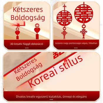 Esküvői nappali dekorációs készlet Xi karakterű girlanddal és mennyezeti függönnyel (nem szőtt anyag, szalag)