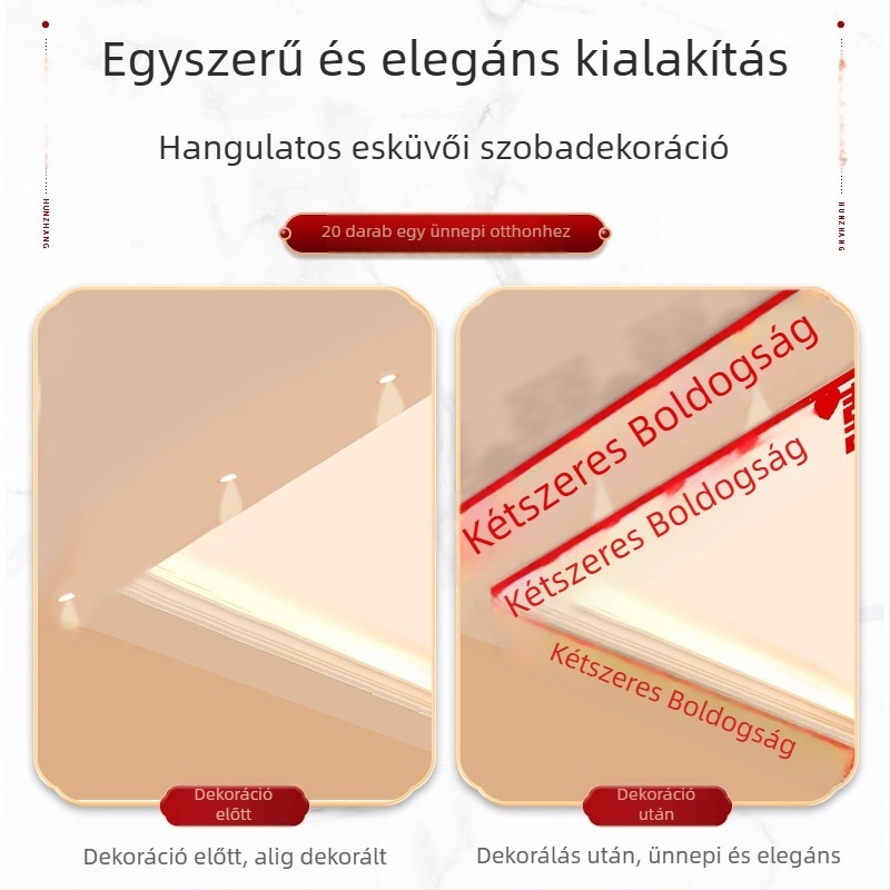 Esküvői nappali dekorációs készlet Xi karakterű girlanddal és mennyezeti függönnyel (nem szőtt anyag, szalag)