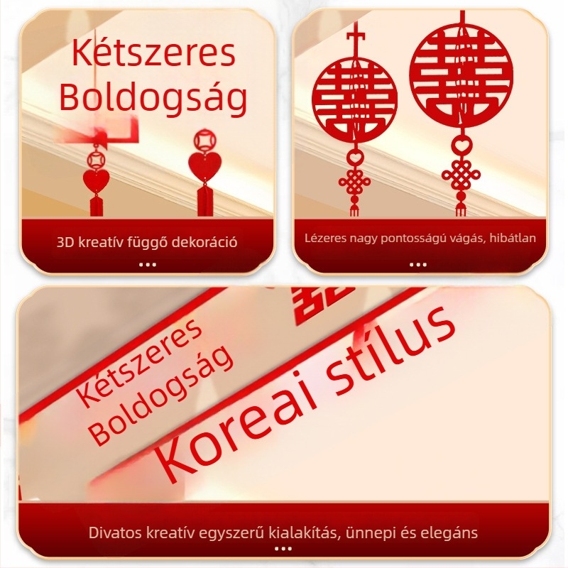 Esküvői nappali dekorációs készlet Xi karakterű girlanddal és mennyezeti függönnyel (nem szőtt anyag, szalag)