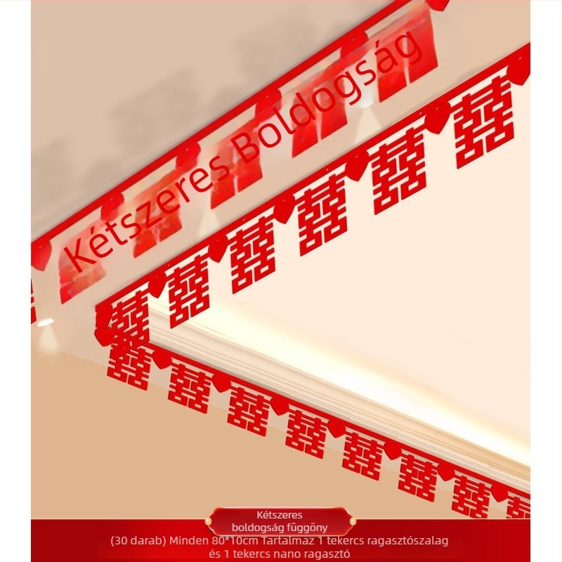 Esküvői nappali dekorációs készlet Xi karakterű girlanddal és mennyezeti függönnyel (nem szőtt anyag, szalag)