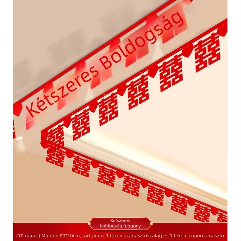 Esküvői nappali dekorációs készlet Xi karakterű girlanddal és mennyezeti függönnyel (nem szőtt anyag, szalag)