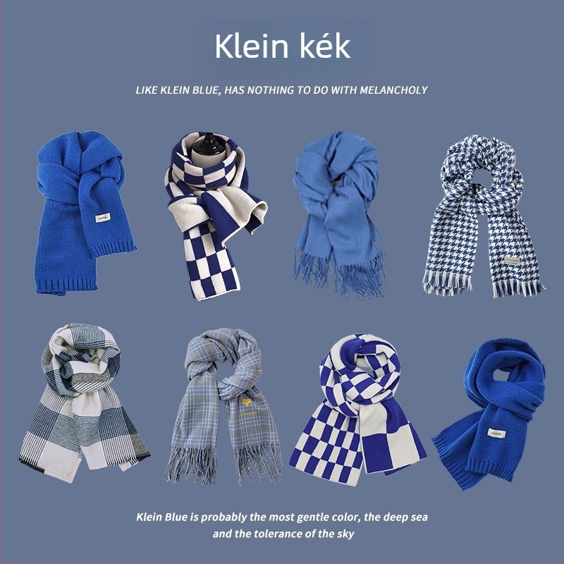 Klein kék téli sál nőknek, vastag meleg sál, divatos és sokoldalú
