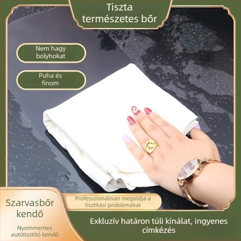 Valódi bőr autótisztító törlő, velúr textúrájú üveg törlő kendő, szálmentes, vízfelvevő, prémium minőségű autómosó kendő