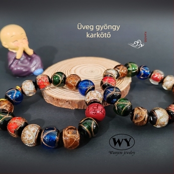 Etno-stílusú üvegből készült karkötő készlet, kézzel készített, 14 darab, uniszex kiegészítő