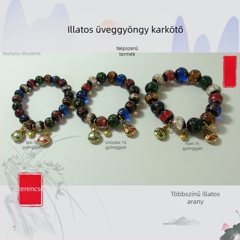 Etno-stílusú üvegből készült karkötő készlet, kézzel készített, 14 darab, uniszex kiegészítő