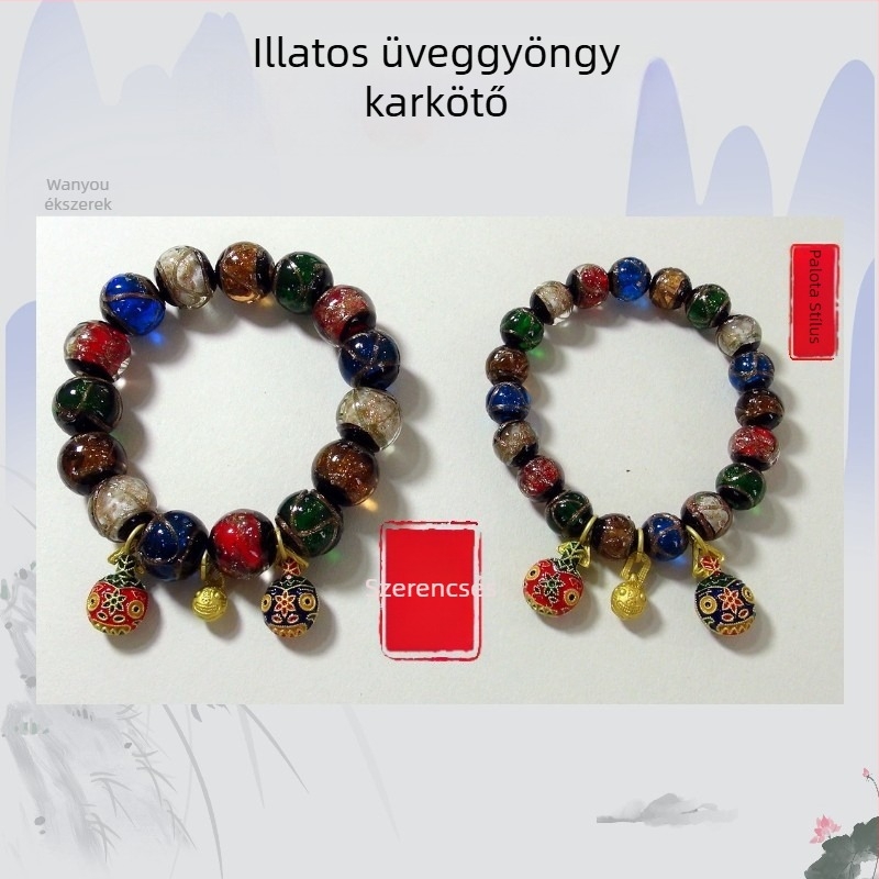 Etno-stílusú üvegből készült karkötő készlet, kézzel készített, 14 darab, uniszex kiegészítő