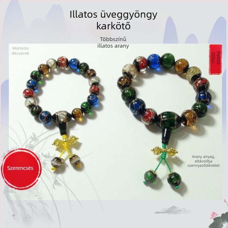 Etno-stílusú üvegből készült karkötő készlet, kézzel készített, 14 darab, uniszex kiegészítő