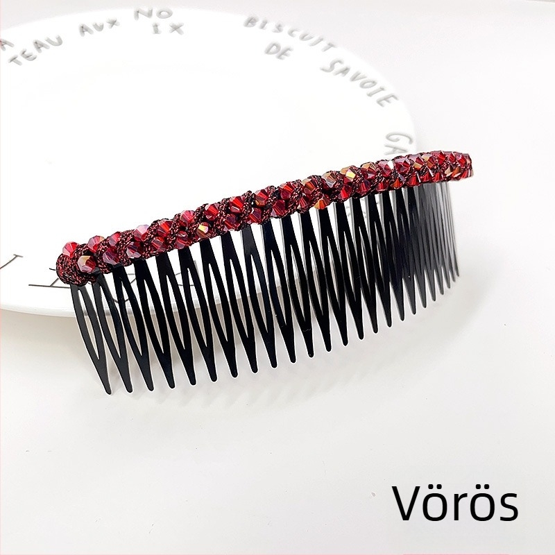 Kristály hajcsat rózsakvarccal, koreai stílusú geometriai forma, szövött felület