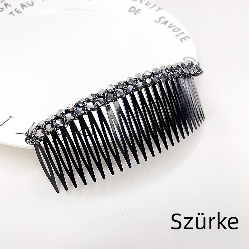 Kristály hajcsat rózsakvarccal, koreai stílusú geometriai forma, szövött felület