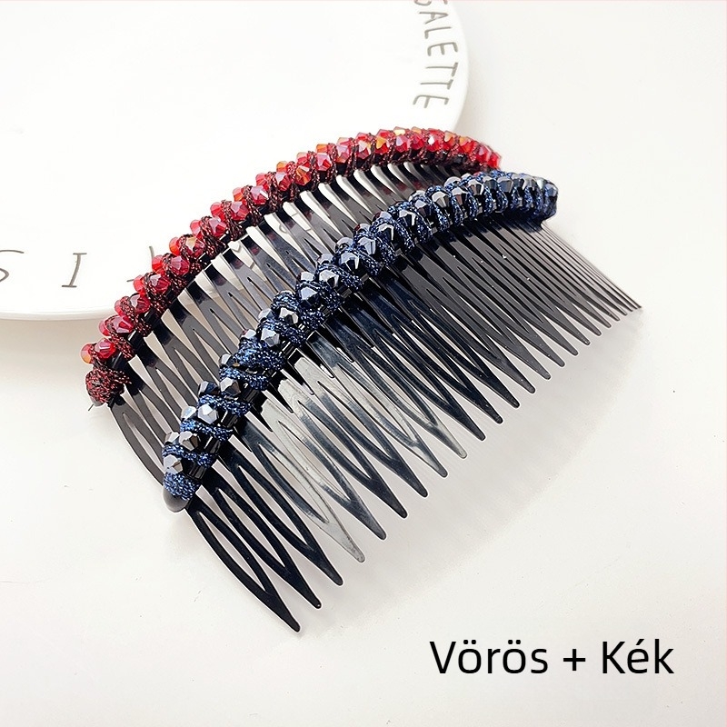 Kristály hajcsat rózsakvarccal, koreai stílusú geometriai forma, szövött felület