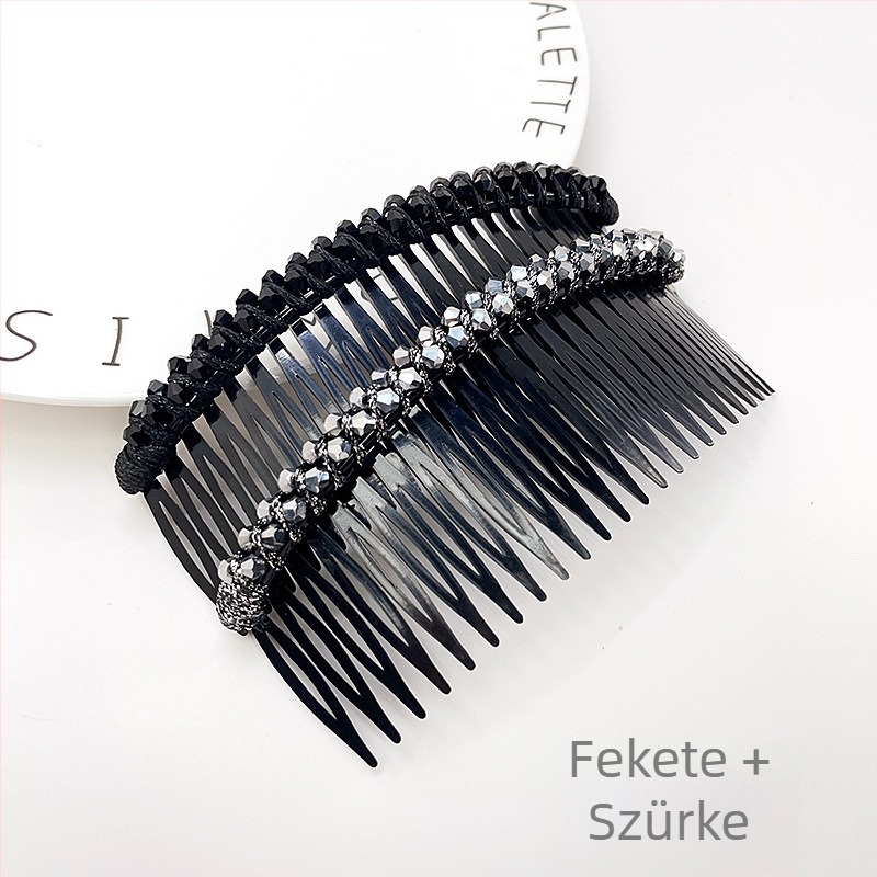 Kristály hajcsat rózsakvarccal, koreai stílusú geometriai forma, szövött felület