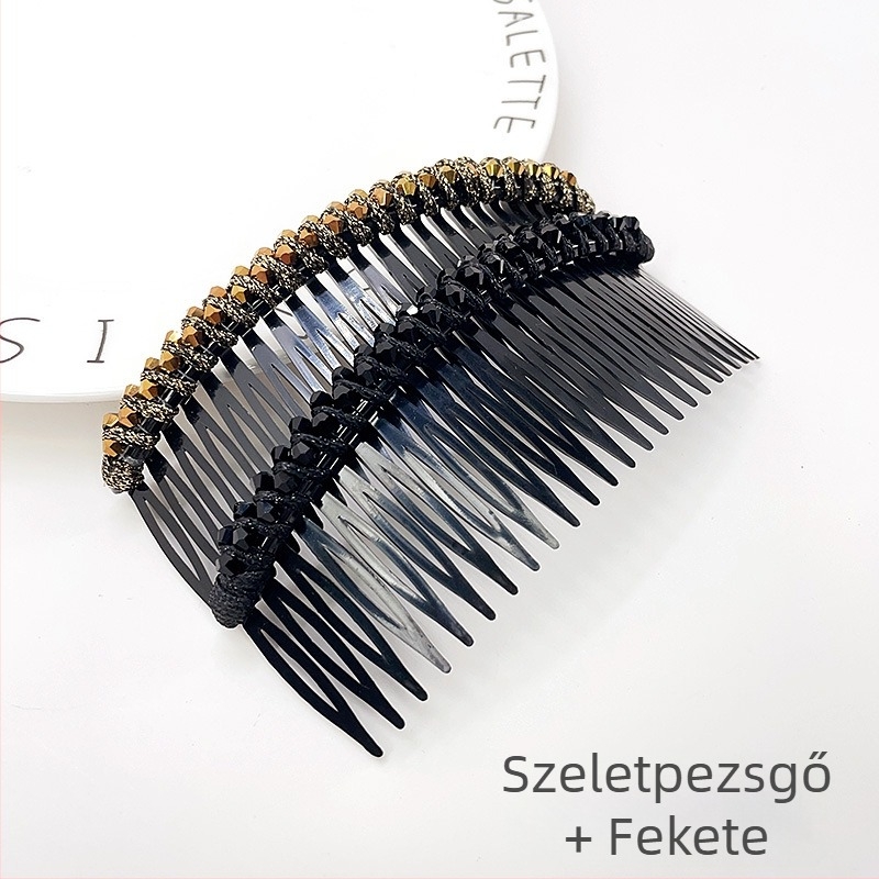 Kristály hajcsat rózsakvarccal, koreai stílusú geometriai forma, szövött felület