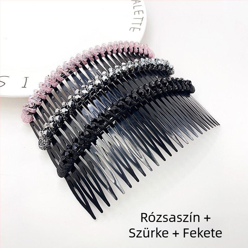 Kristály hajcsat rózsakvarccal, koreai stílusú geometriai forma, szövött felület