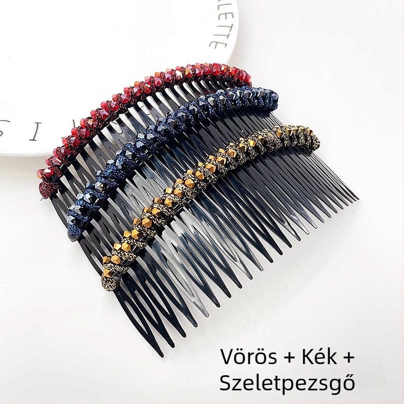 Kristály hajcsat rózsakvarccal, koreai stílusú geometriai forma, szövött felület