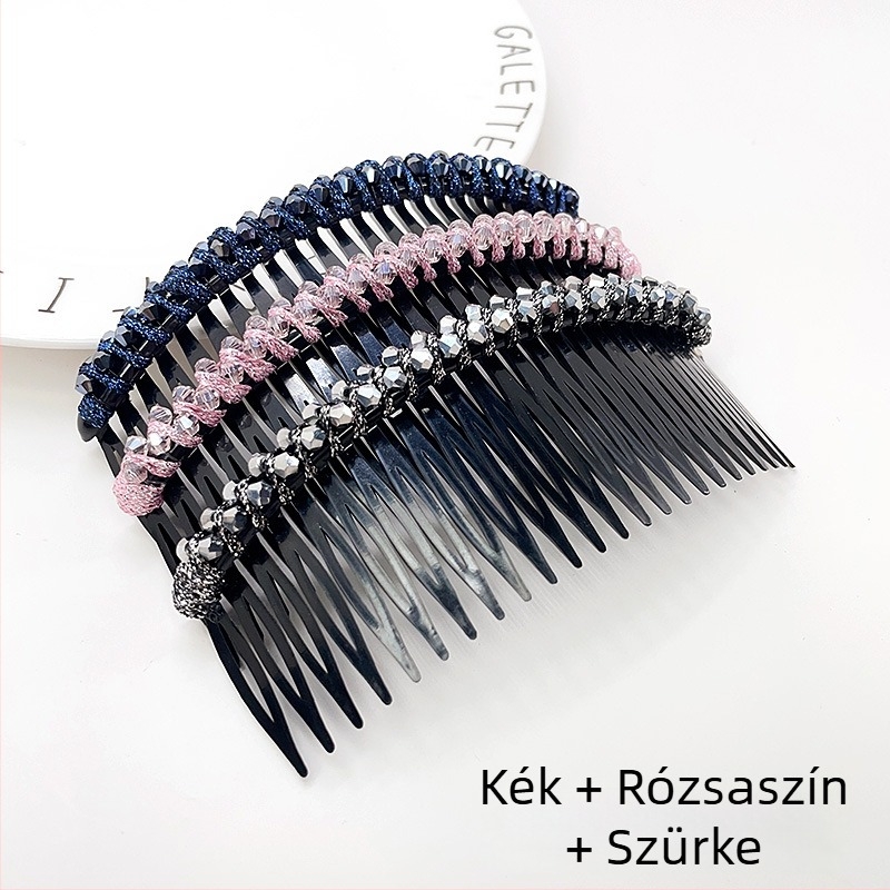 Kristály hajcsat rózsakvarccal, koreai stílusú geometriai forma, szövött felület