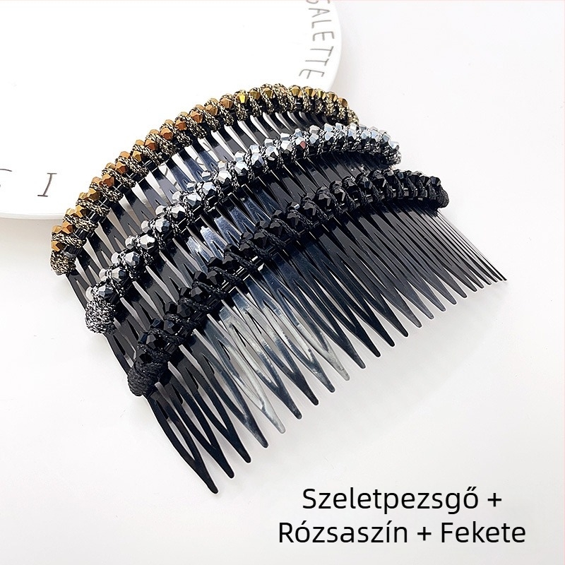 Kristály hajcsat rózsakvarccal, koreai stílusú geometriai forma, szövött felület