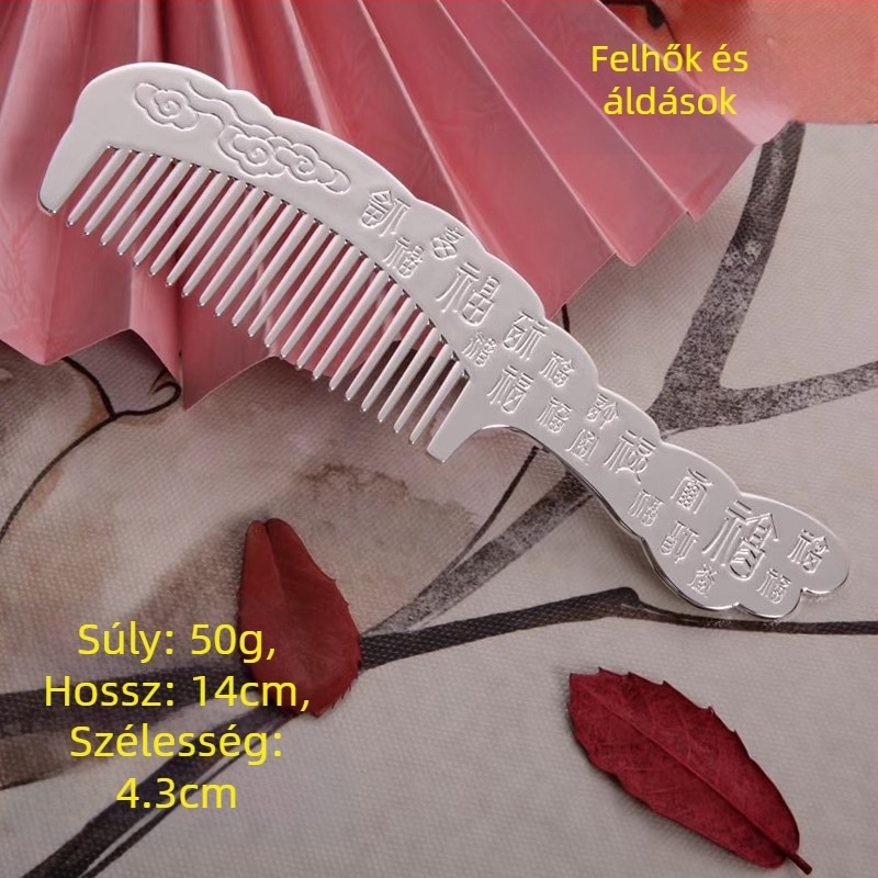 S999 tiszta ezüst hajkefe, virág alakú, kézzel készült, hajkiegészítő