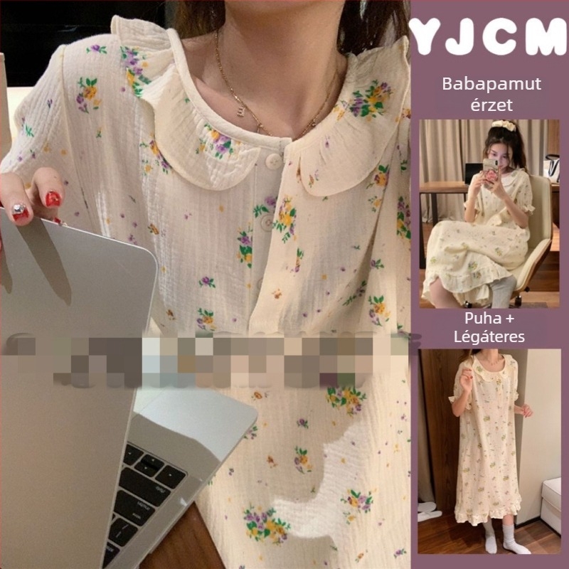Hosszú hálóing virágmintával, japán stílusú soft-girl, kényelmes otthoni viselet