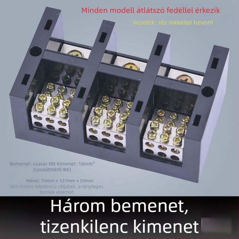 Nagy teljesítményű terminál blokk 380V, 4 bemenet, 16 kimenet, háromfázisú négyvezetékes elosztó, 300A
