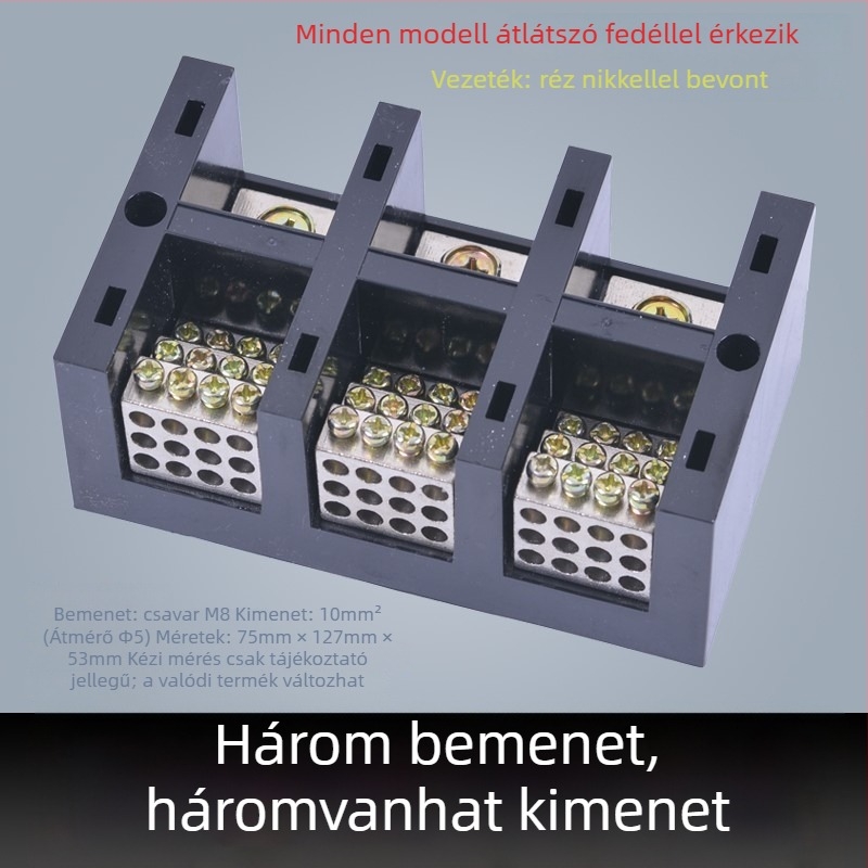 Nagy teljesítményű terminál blokk 380V, 4 bemenet, 16 kimenet, háromfázisú négyvezetékes elosztó, 300A