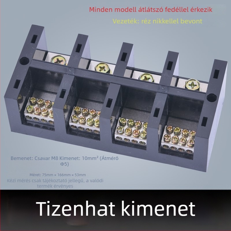 Nagy teljesítményű terminál blokk 380V, 4 bemenet, 16 kimenet, háromfázisú négyvezetékes elosztó, 300A