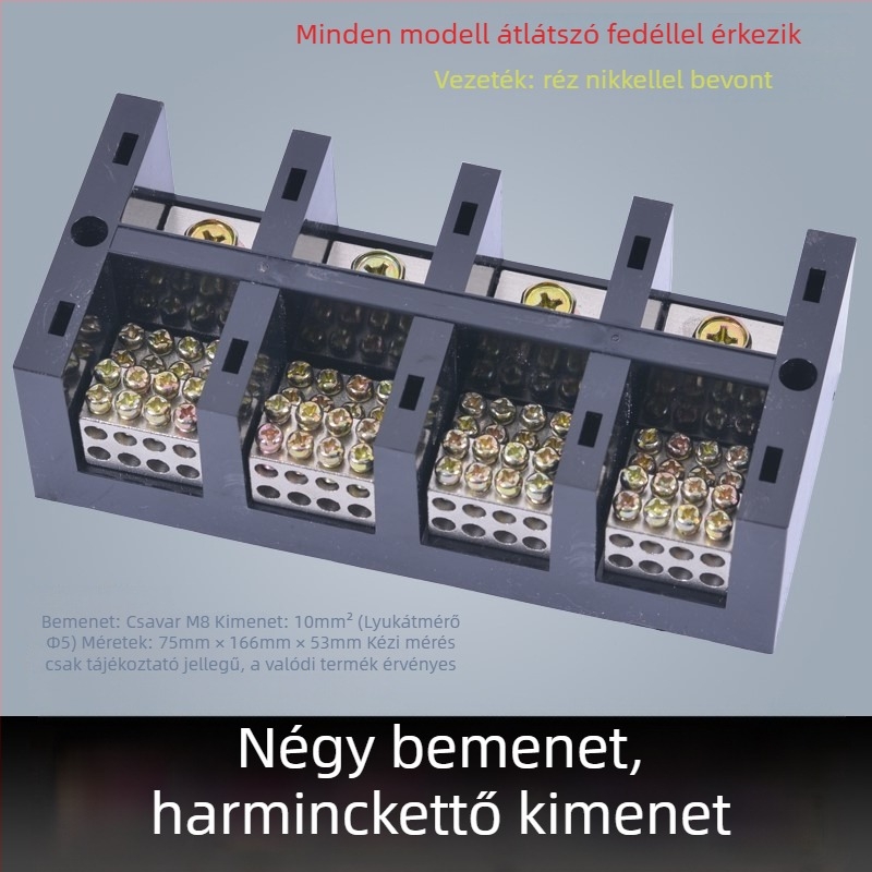 Nagy teljesítményű terminál blokk 380V, 4 bemenet, 16 kimenet, háromfázisú négyvezetékes elosztó, 300A